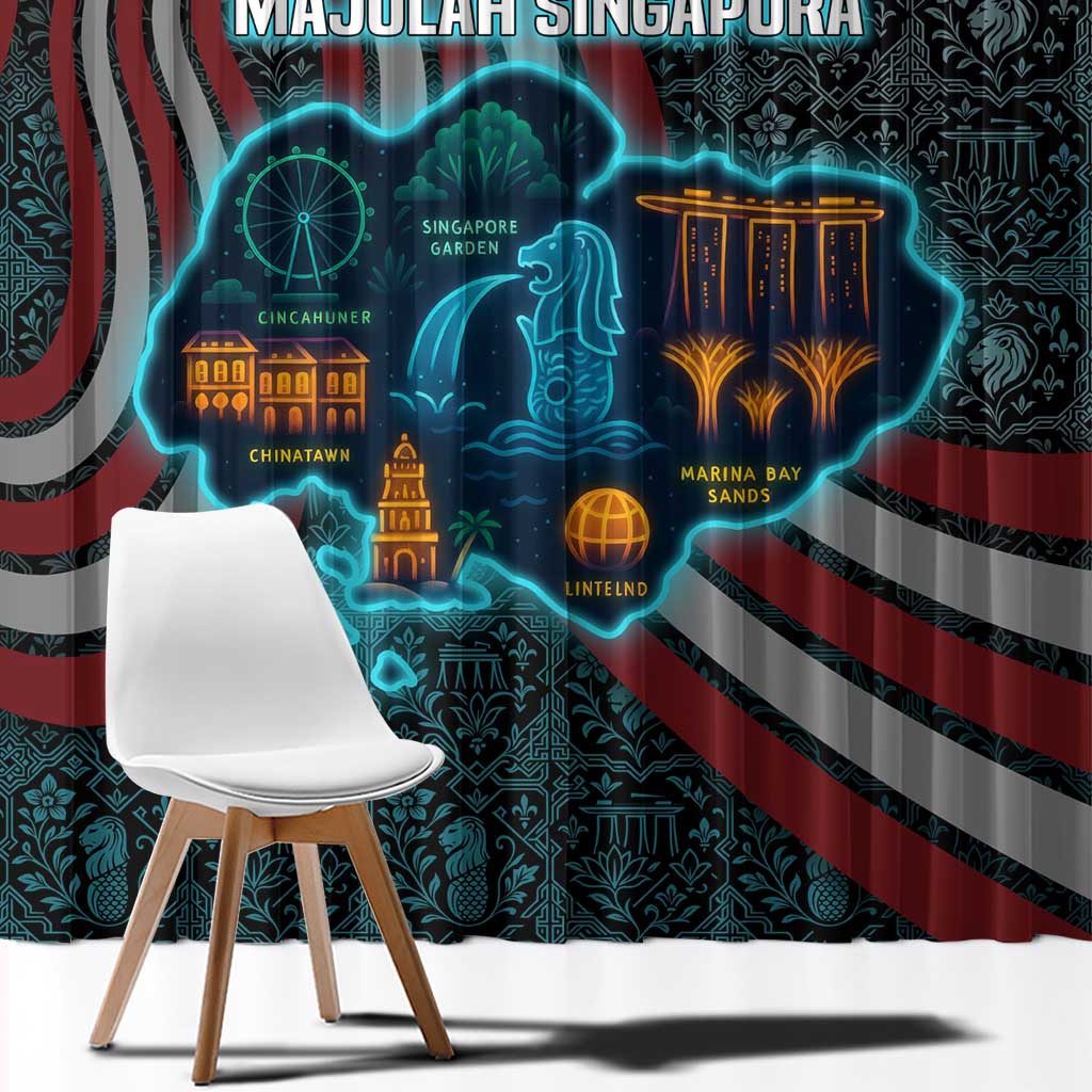 Singapore Window Curtain with National Icons and Majulah Singapura Script