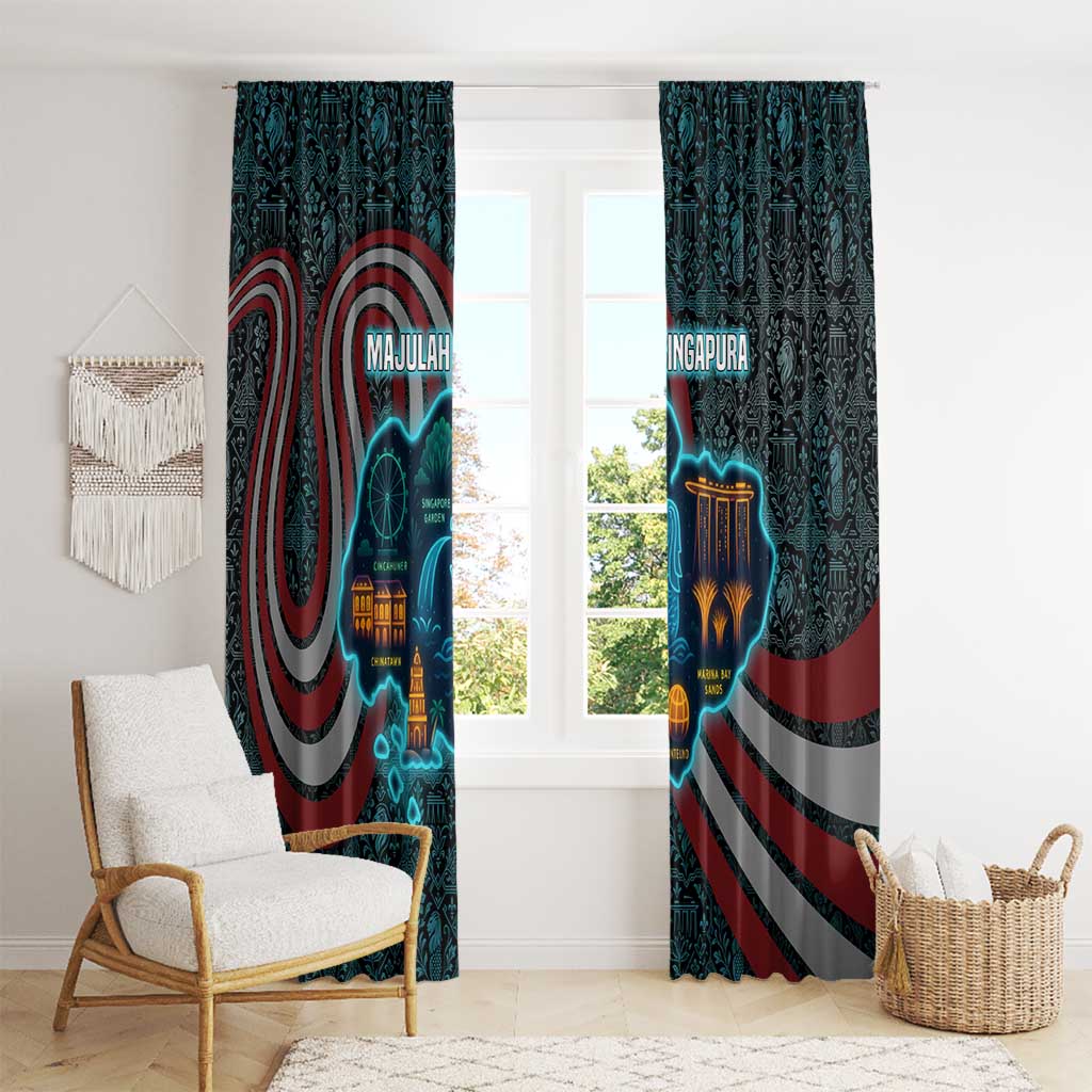 Singapore Window Curtain with National Icons and Majulah Singapura Script