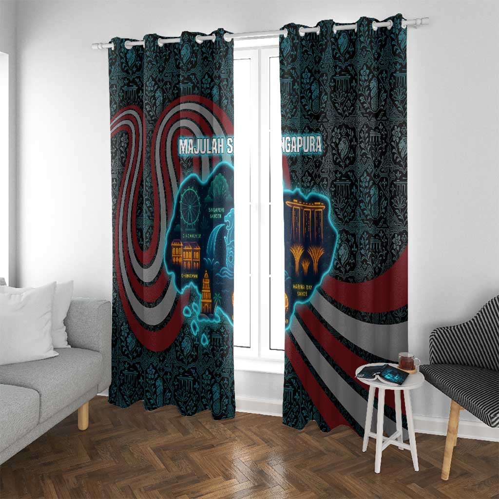 Singapore Window Curtain with National Icons and Majulah Singapura Script