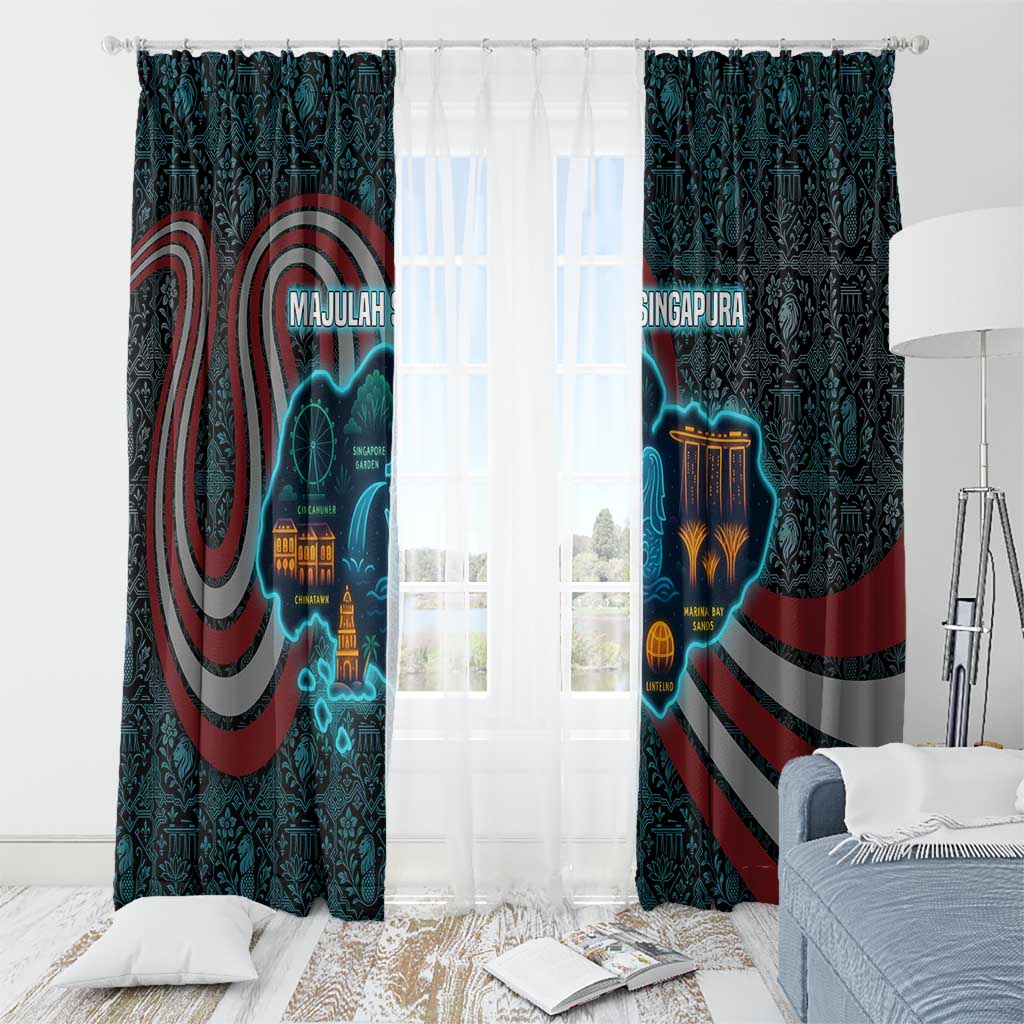 Singapore Window Curtain with National Icons and Majulah Singapura Script