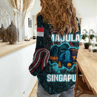 Singapore Women Casual Shirt with National Icons and Majulah Singapura Script
