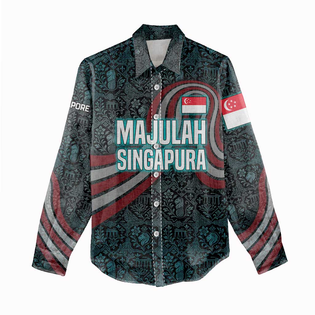 Singapore Women Casual Shirt with National Icons and Majulah Singapura Script
