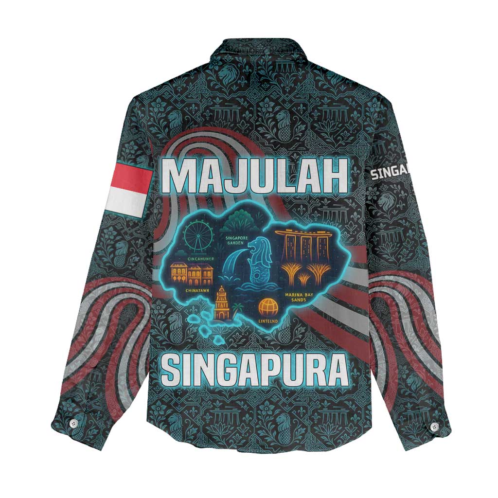 Singapore Women Casual Shirt with National Icons and Majulah Singapura Script