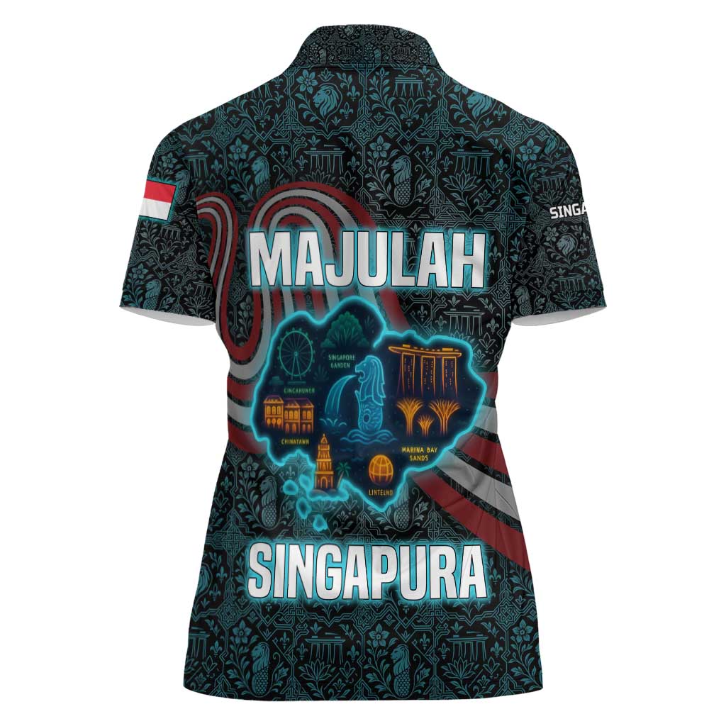 Singapore Women Polo Shirt with National Icons and Majulah Singapura Script