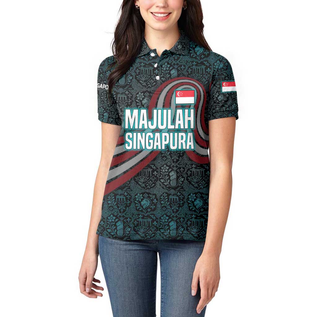 Singapore Women Polo Shirt with National Icons and Majulah Singapura Script
