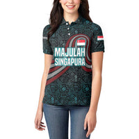 Singapore Women Polo Shirt with National Icons and Majulah Singapura Script
