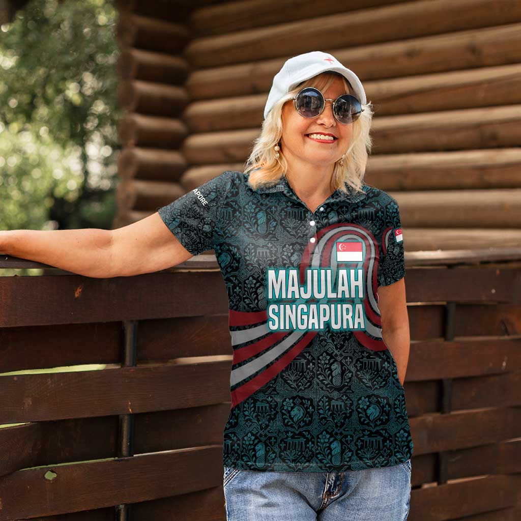 Singapore Women Polo Shirt with National Icons and Majulah Singapura Script