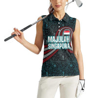 Singapore Women Sleeveless Polo Shirt with National Icons and Majulah Singapura Script