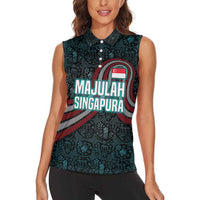 Singapore Women Sleeveless Polo Shirt with National Icons and Majulah Singapura Script
