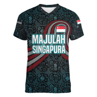Singapore Women V-Neck T-Shirt with National Icons and Majulah Singapura Script