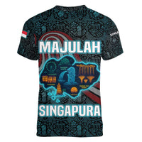 Singapore Women V-Neck T-Shirt with National Icons and Majulah Singapura Script