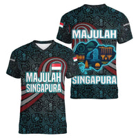 Singapore Women V-Neck T-Shirt with National Icons and Majulah Singapura Script