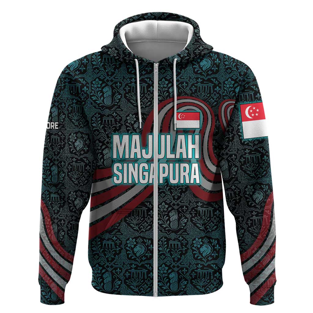 Singapore Zip Hoodie with National Icons and Majulah Singapura Script
