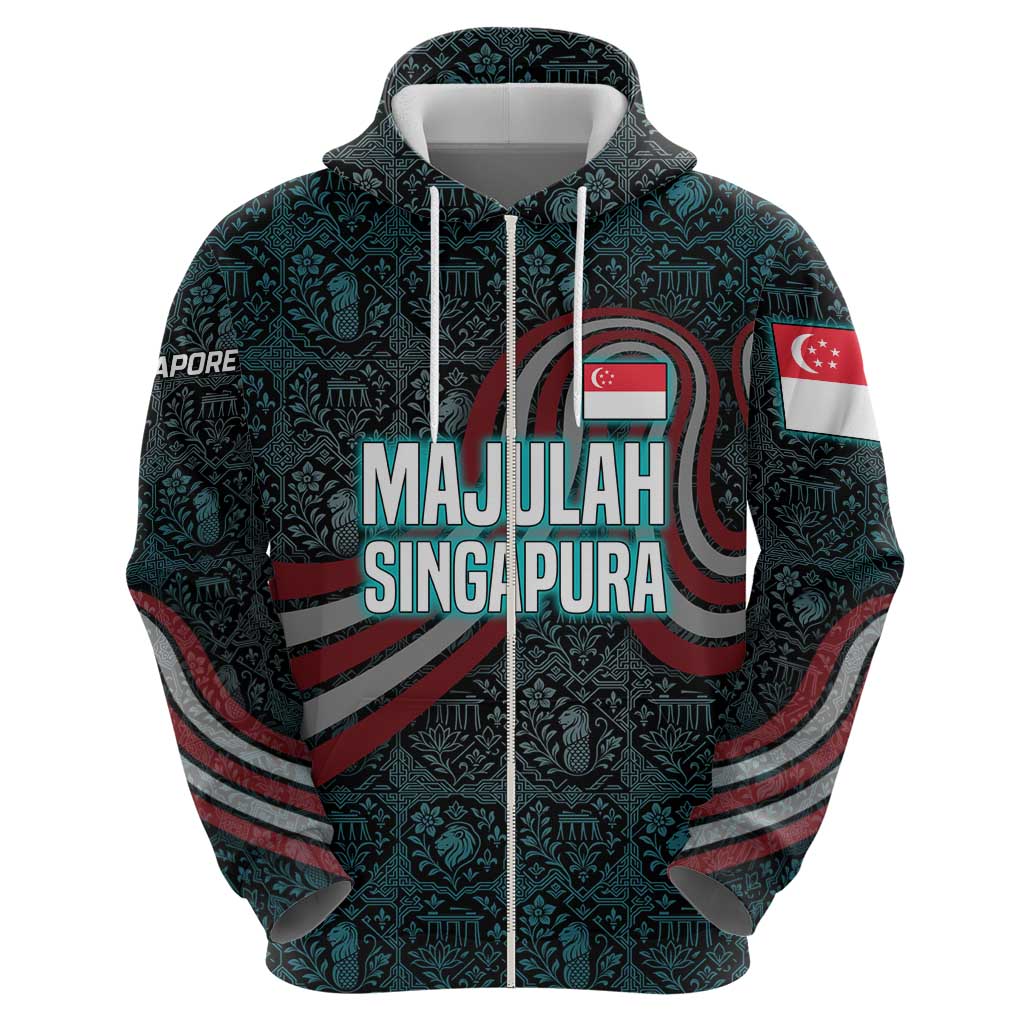 Singapore Zip Hoodie with National Icons and Majulah Singapura Script