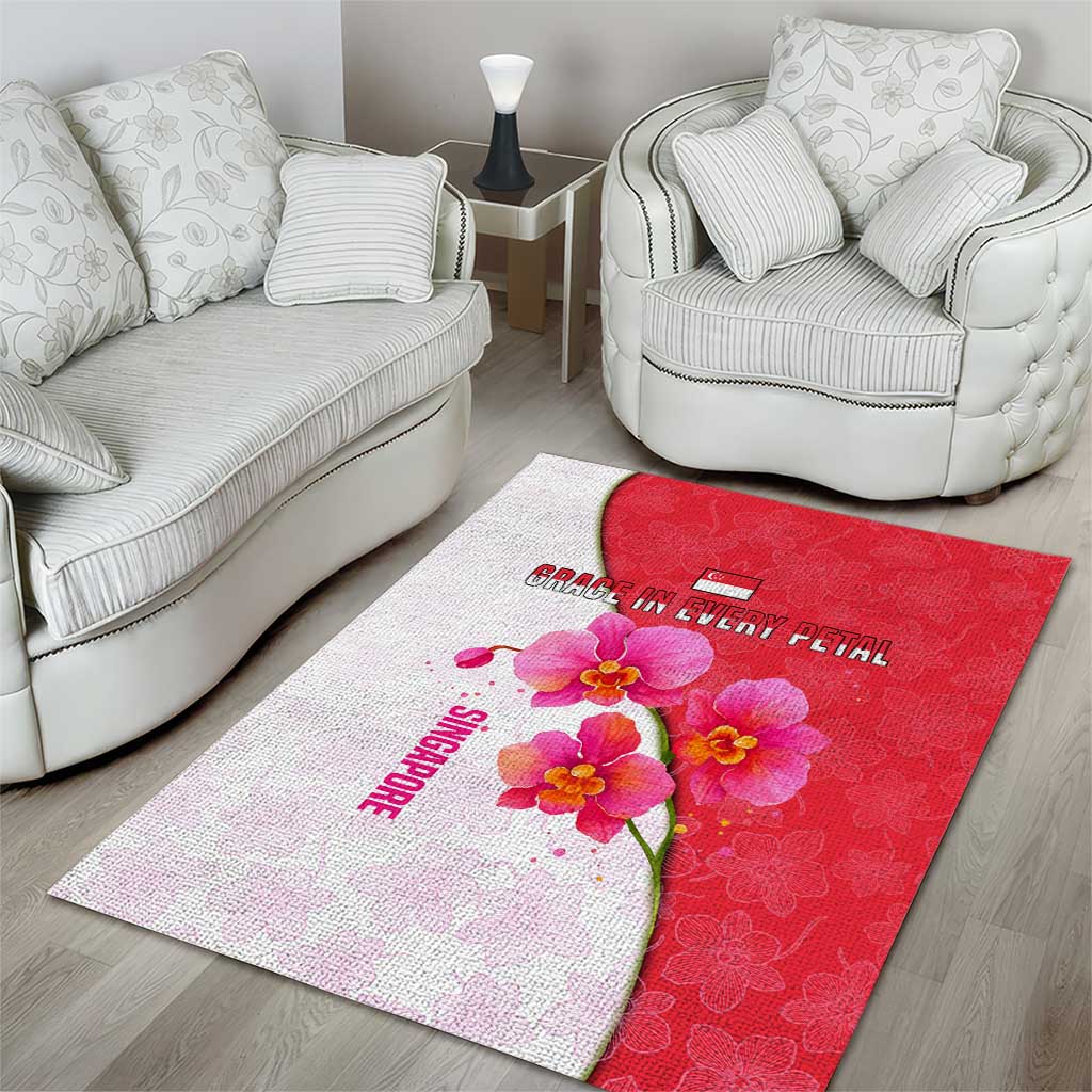 Singapore Area Rug with Orchid Flower Design and National Flag Motif