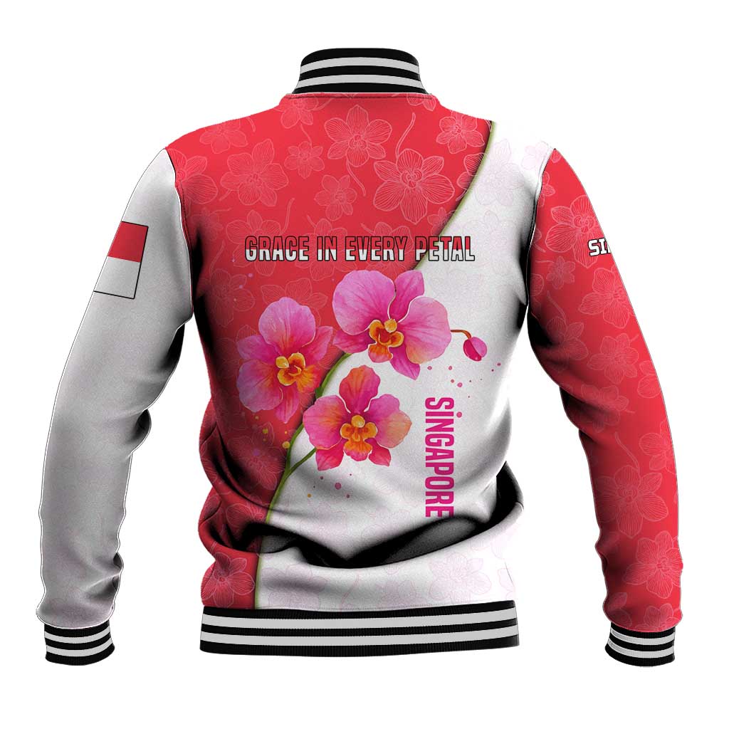 Singapore Baseball Jacket with Orchid Flower Design and National Flag Motif