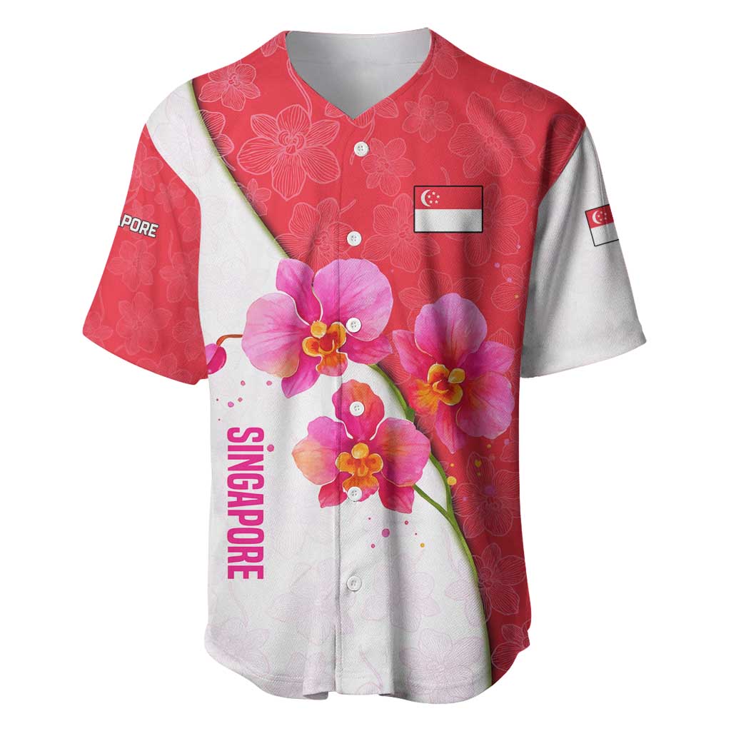 Singapore Baseball Jersey with Orchid Flower Design and National Flag Motif