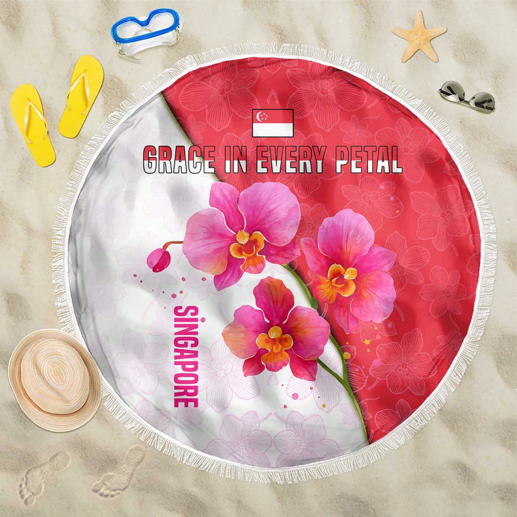 Singapore Beach Blanket with Orchid Flower Design and National Flag Motif