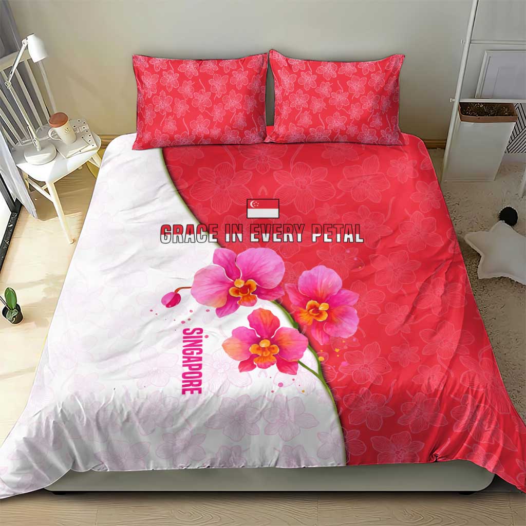 Singapore Bedding Set with Orchid Flower Design and National Flag Motif