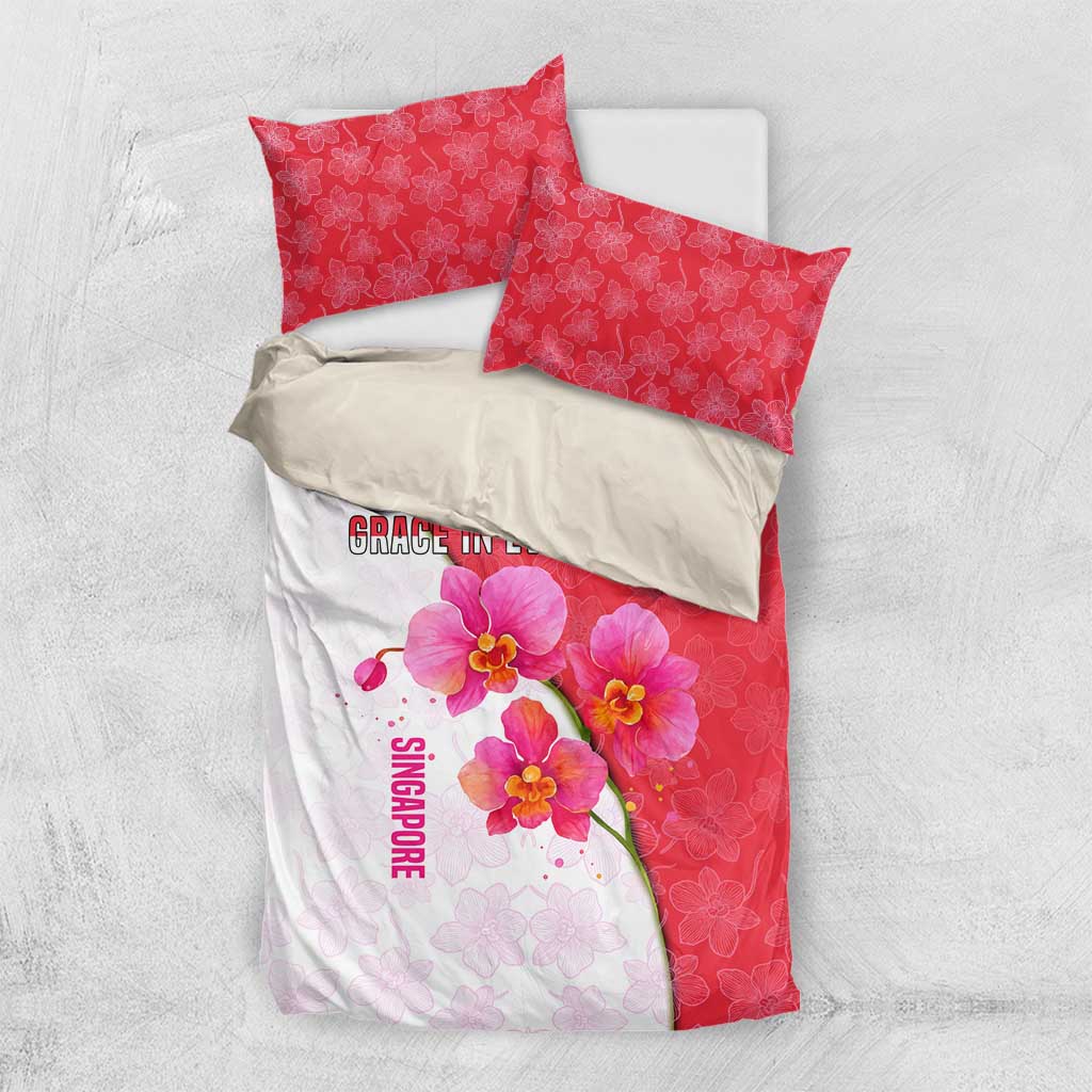 Singapore Bedding Set with Orchid Flower Design and National Flag Motif