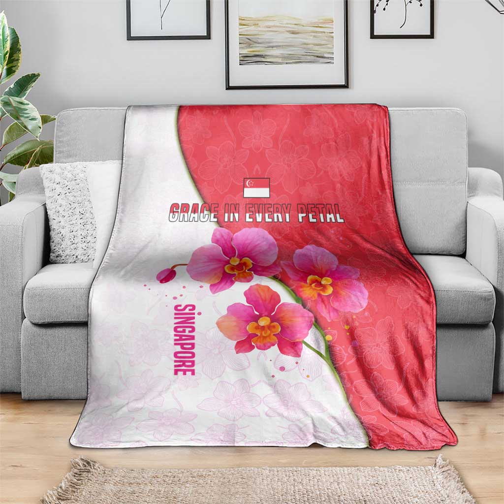 Singapore Blanket with Orchid Flower Design and National Flag Motif