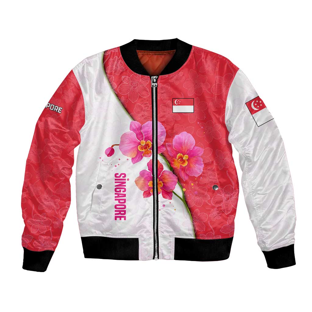 Singapore Bomber Jacket with Orchid Flower Design and National Flag Motif