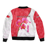 Singapore Bomber Jacket with Orchid Flower Design and National Flag Motif