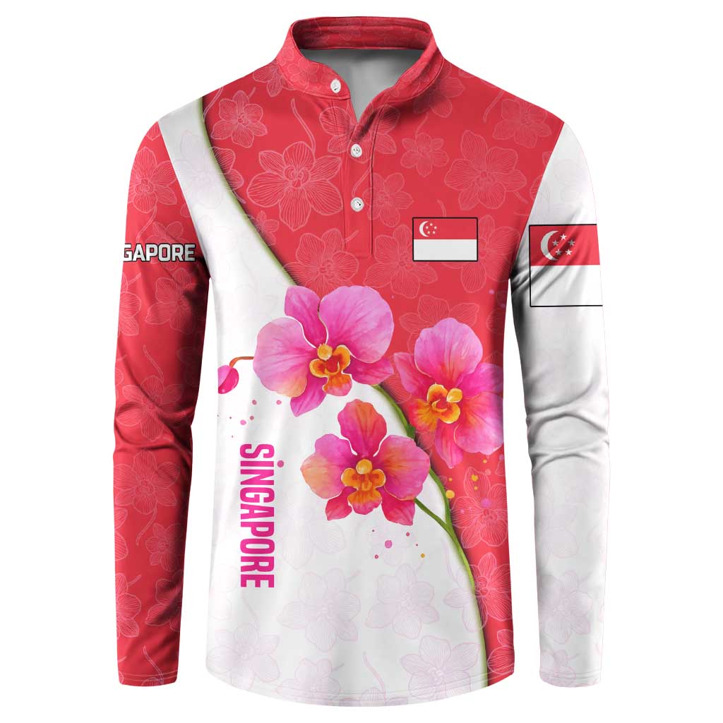 Singapore Button Sweatshirt with Orchid Flower Design and National Flag Motif