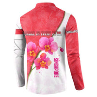 Singapore Button Sweatshirt with Orchid Flower Design and National Flag Motif