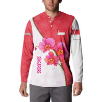 Singapore Button Sweatshirt with Orchid Flower Design and National Flag Motif