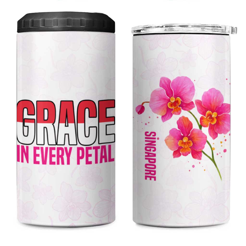 Singapore 4 in 1 Can Cooler Tumbler with Orchid Flower Design and National Flag Motif