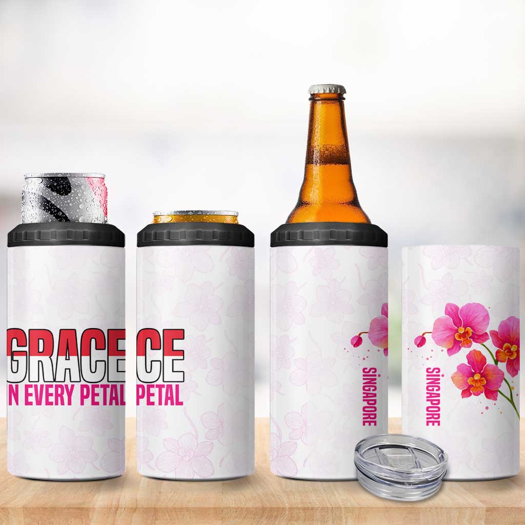 Singapore 4 in 1 Can Cooler Tumbler with Orchid Flower Design and National Flag Motif