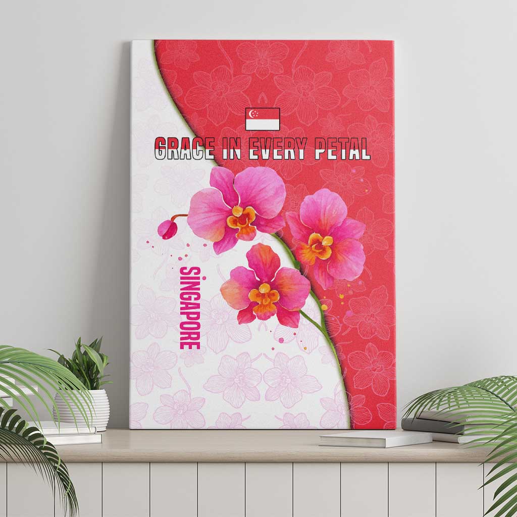 Singapore Canvas Wall Art with Orchid Flower Design and National Flag Motif