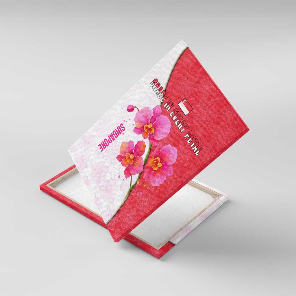 Singapore Canvas Wall Art with Orchid Flower Design and National Flag Motif
