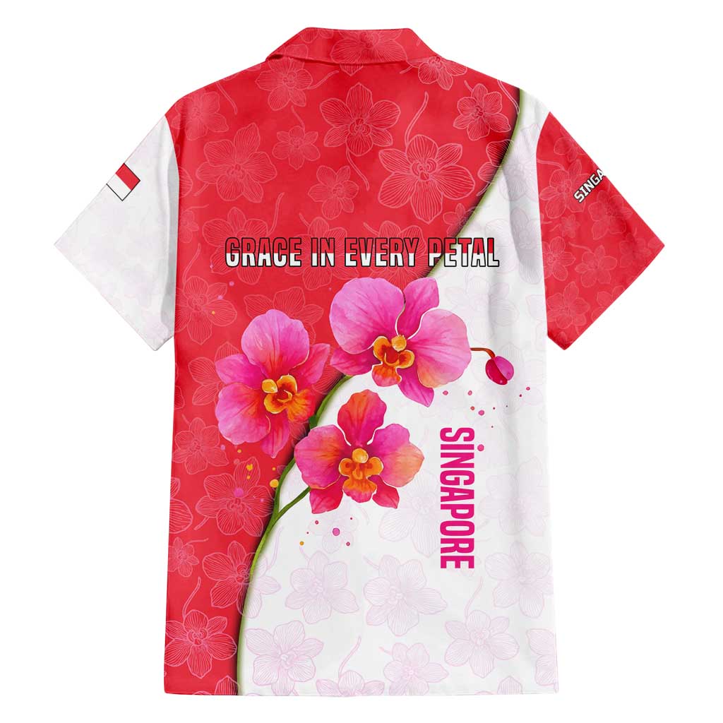 Singapore Family Matching Long Sleeve Bodycon Dress and Hawaiian Shirt with Orchid Flower Design and National Flag Motif