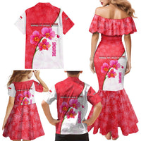 Singapore Family Matching Mermaid Dress and Hawaiian Shirt with Orchid Flower Design and National Flag Motif
