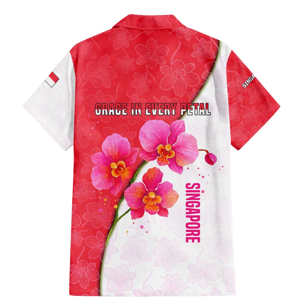 Singapore Family Matching Mermaid Dress and Hawaiian Shirt with Orchid Flower Design and National Flag Motif