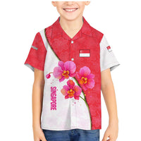 Singapore Family Matching Mermaid Dress and Hawaiian Shirt with Orchid Flower Design and National Flag Motif