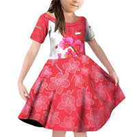 Singapore Family Matching Off Shoulder Short Dress and Hawaiian Shirt with Orchid Flower Design and National Flag Motif