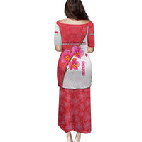 Singapore Family Matching Puletasi and Hawaiian Shirt with Orchid Flower Design and National Flag Motif