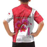 Singapore Family Matching Tank Maxi Dress and Hawaiian Shirt with Orchid Flower Design and National Flag Motif