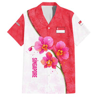 Singapore Family Matching Tank Maxi Dress and Hawaiian Shirt with Orchid Flower Design and National Flag Motif