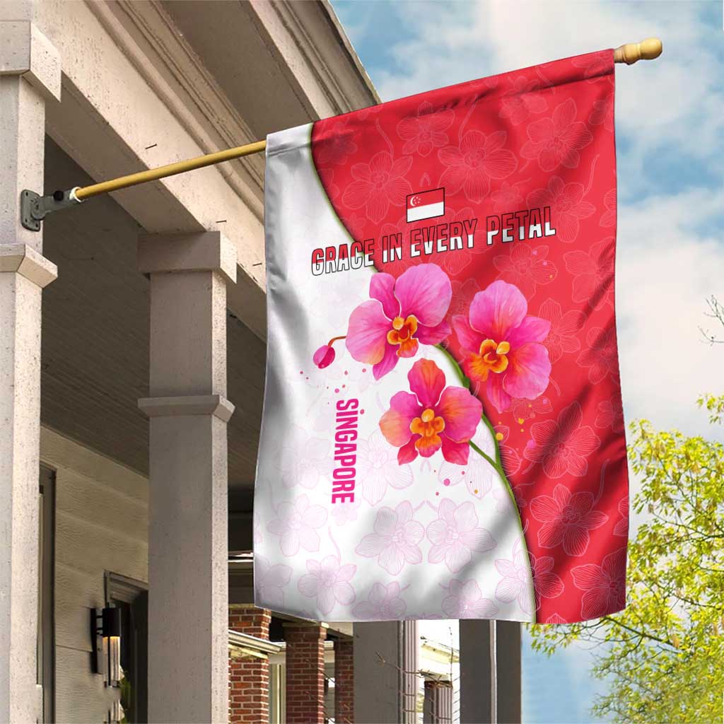 Singapore Garden Flag with Orchid Flower Design and National Flag Motif