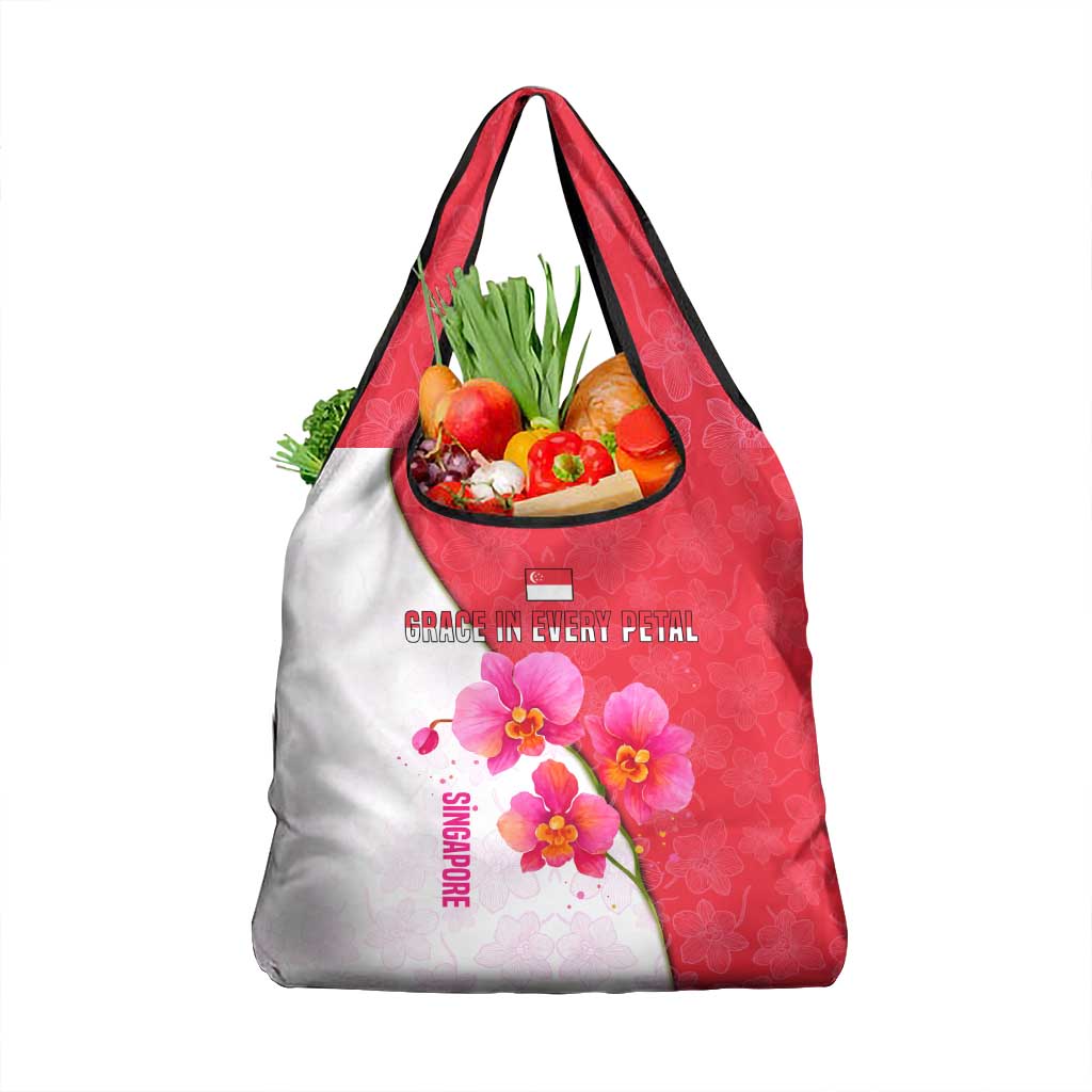 Singapore Grocery Bag with Orchid Flower Design and National Flag Motif