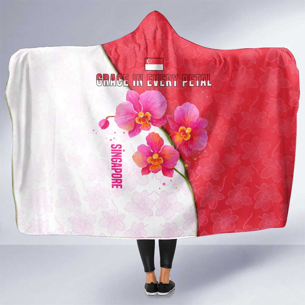 Singapore Hooded Blanket with Orchid Flower Design and National Flag Motif