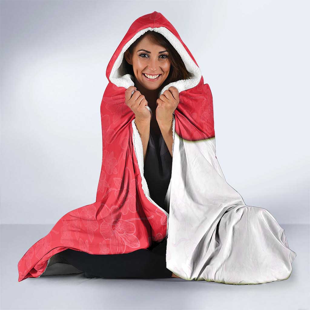 Singapore Hooded Blanket with Orchid Flower Design and National Flag Motif