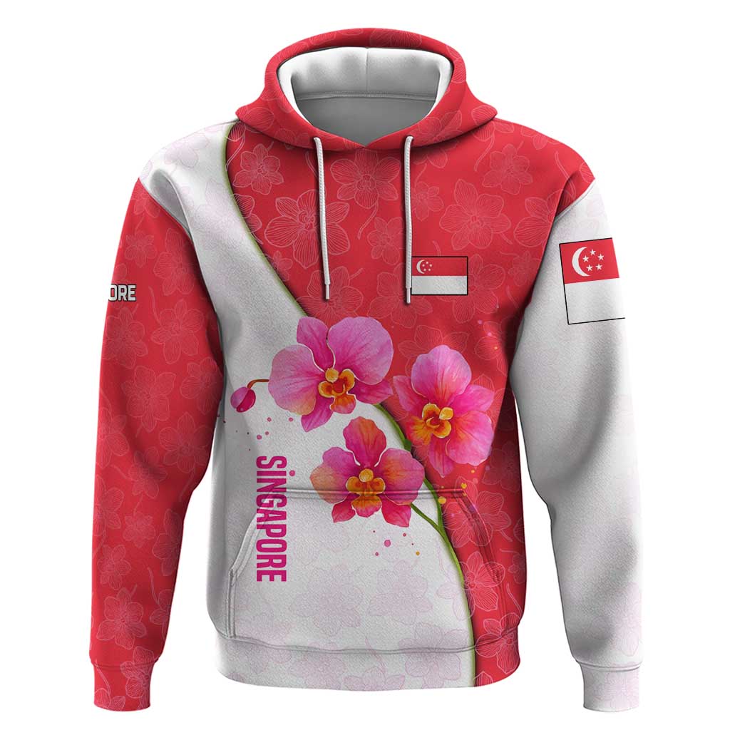 Singapore Hoodie with Orchid Flower Design and National Flag Motif