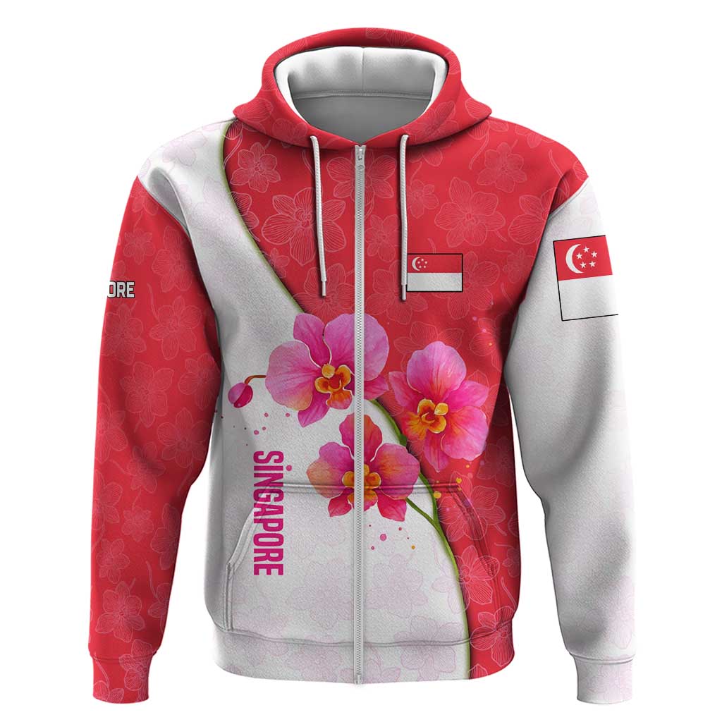 Singapore Hoodie with Orchid Flower Design and National Flag Motif