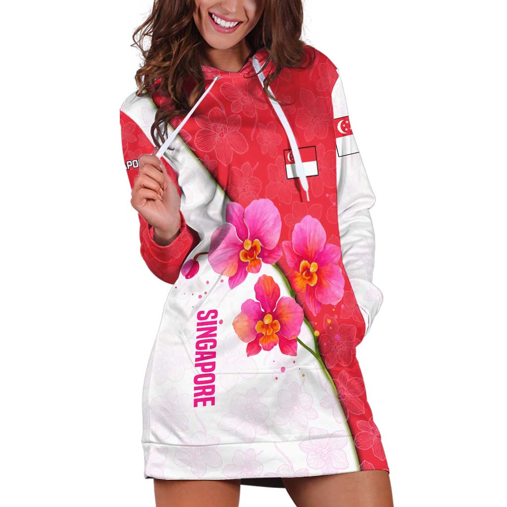 Singapore Hoodie Dress with Orchid Flower Design and National Flag Motif