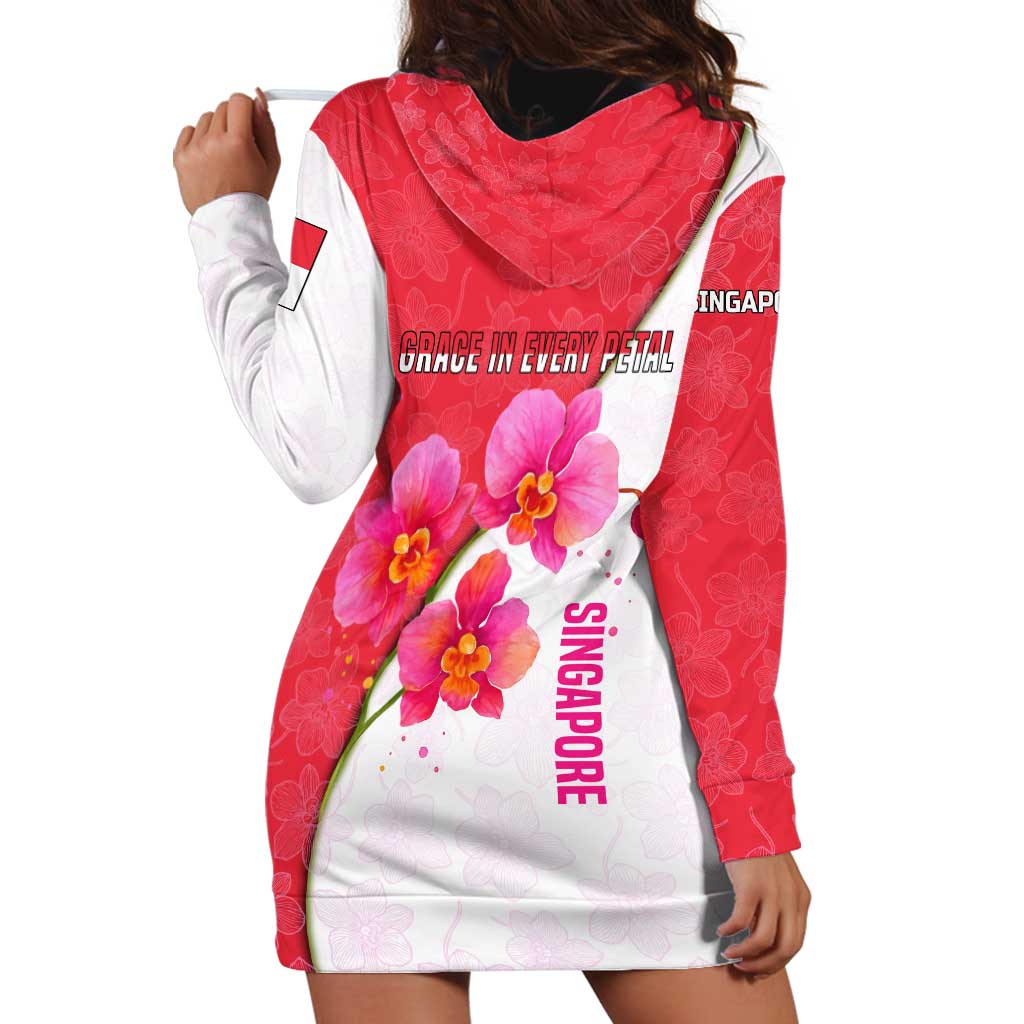 Singapore Hoodie Dress with Orchid Flower Design and National Flag Motif